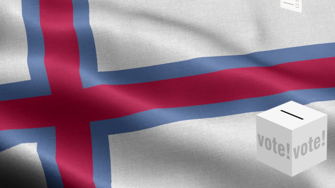 발 앞에 있는 투표용지 - 투표용지가 페로 제도의 선택 - 선거 - 투표 - 페로 제국의 발 - 페로 섬의 발 높은 세부 사항 - 국가 발 페로 제도 파도 패턴 루프 가능한 요소 - 직물 질감과 끝없는 루프