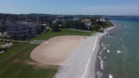 aerial shot of beach wedding