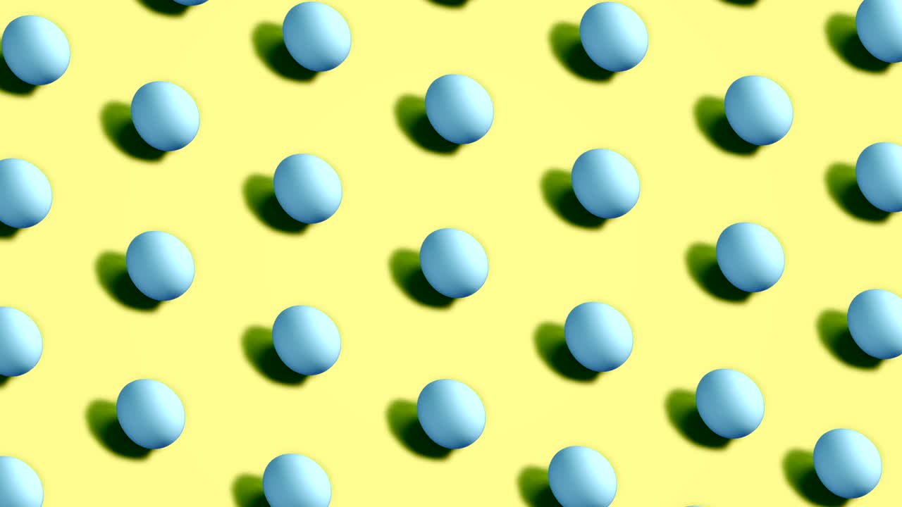 Colorful Easter Eggs rotating in rows in seamless loop on yellow background