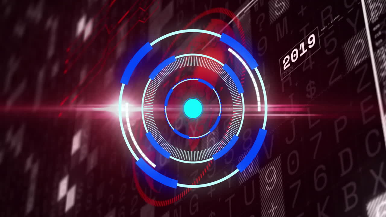 animación de interfaz circular futurista sobre números digitales y texto de 2009