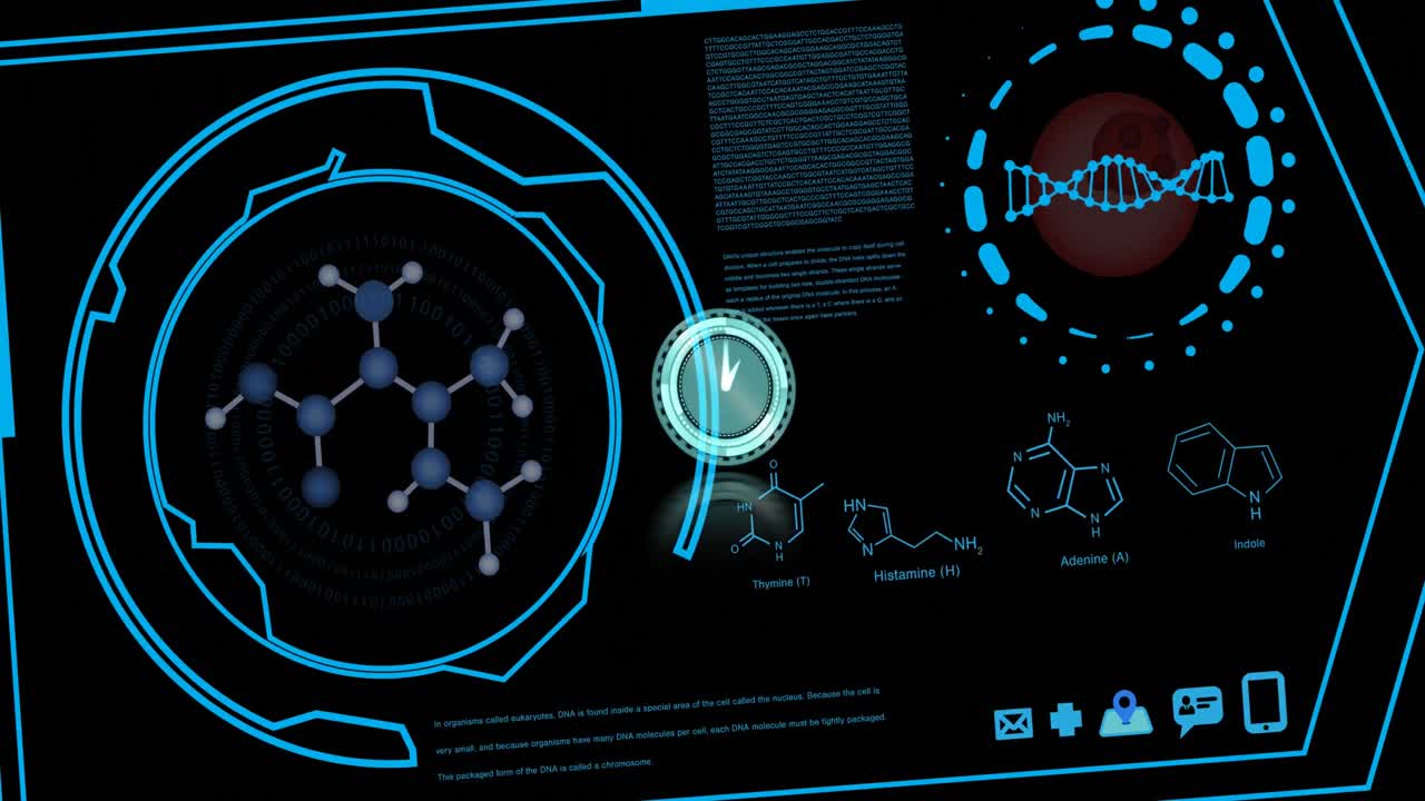 Animation of clock moving over data processing on black background