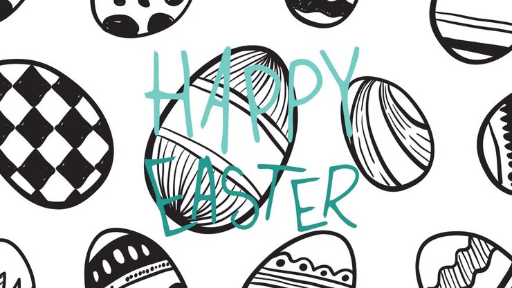 Animation of easter eggs and happy easter text
