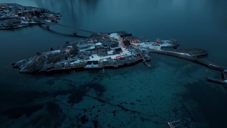 aerial view of lofoten islands beautiful landscape during winter