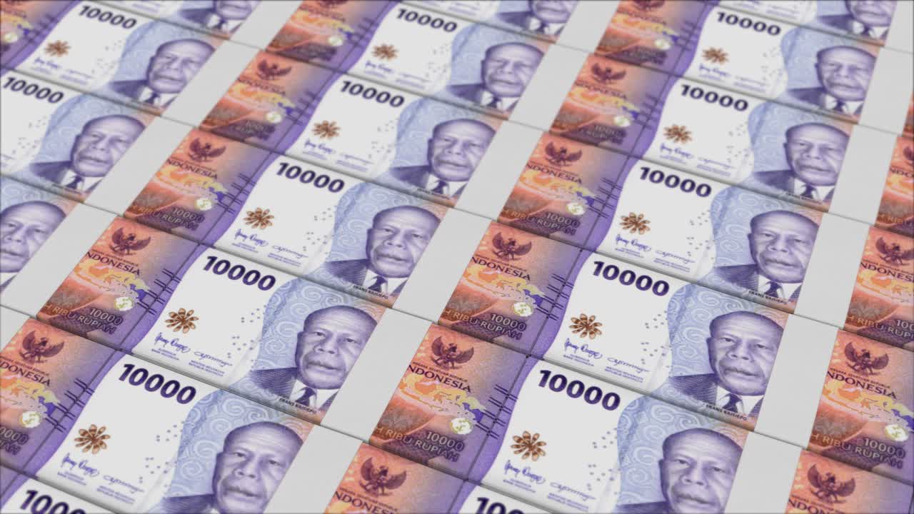 10.000 Indonesische Rupien Banknoten werden von einer Gelddruckmaschine gedruckt