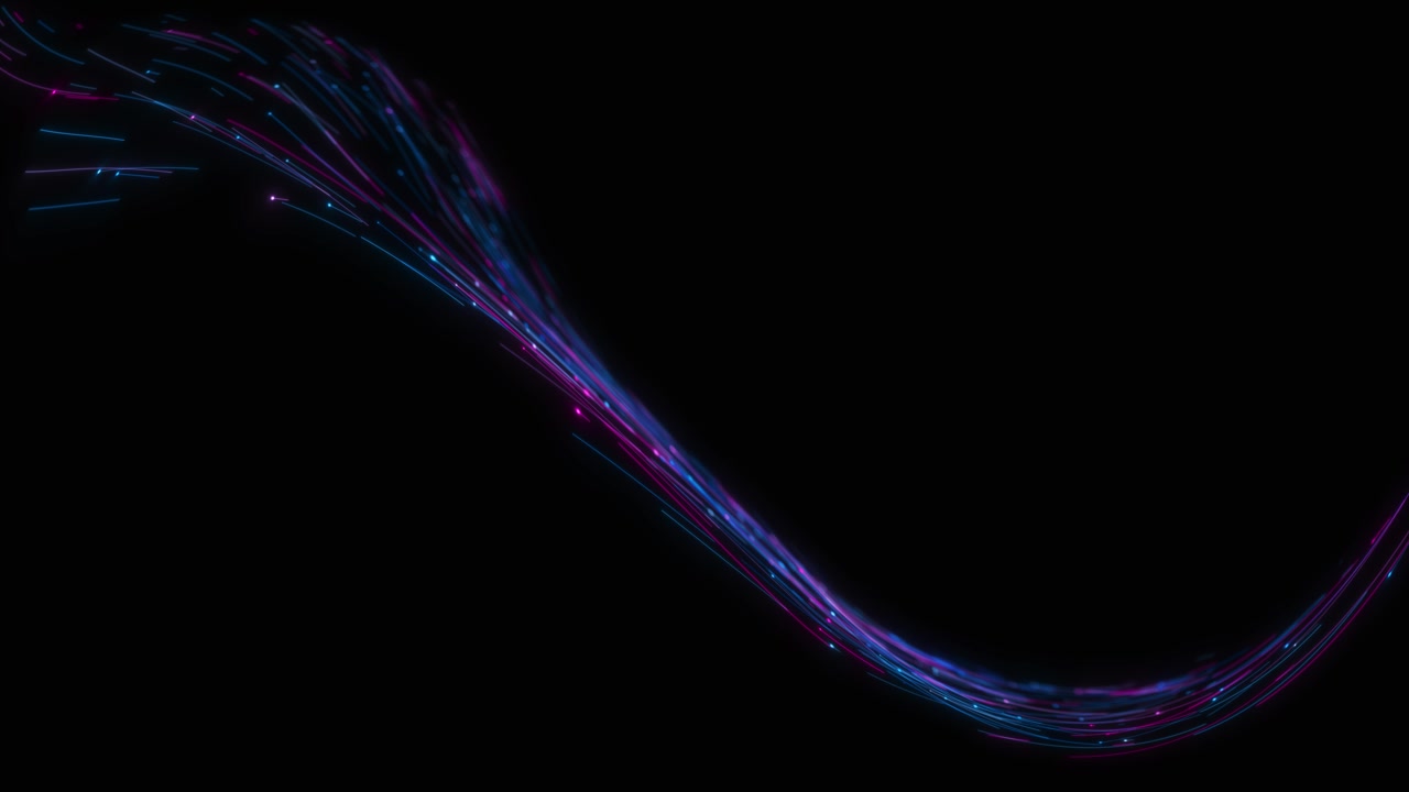 Flydende neonfiberbølge visuelt med magenta og blå lysspor over dybt sort rum, perfekt til.