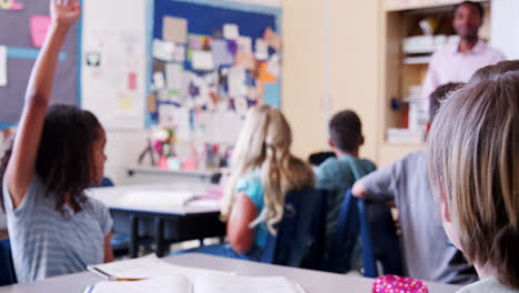 schoolgirl presenting to her elementary school classmates