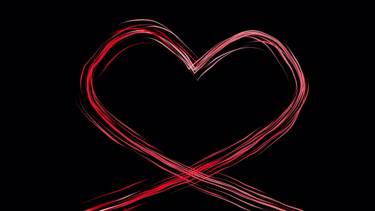 빨간 선의 애니메이션과 검은색 배경에 심장 모양을 이동