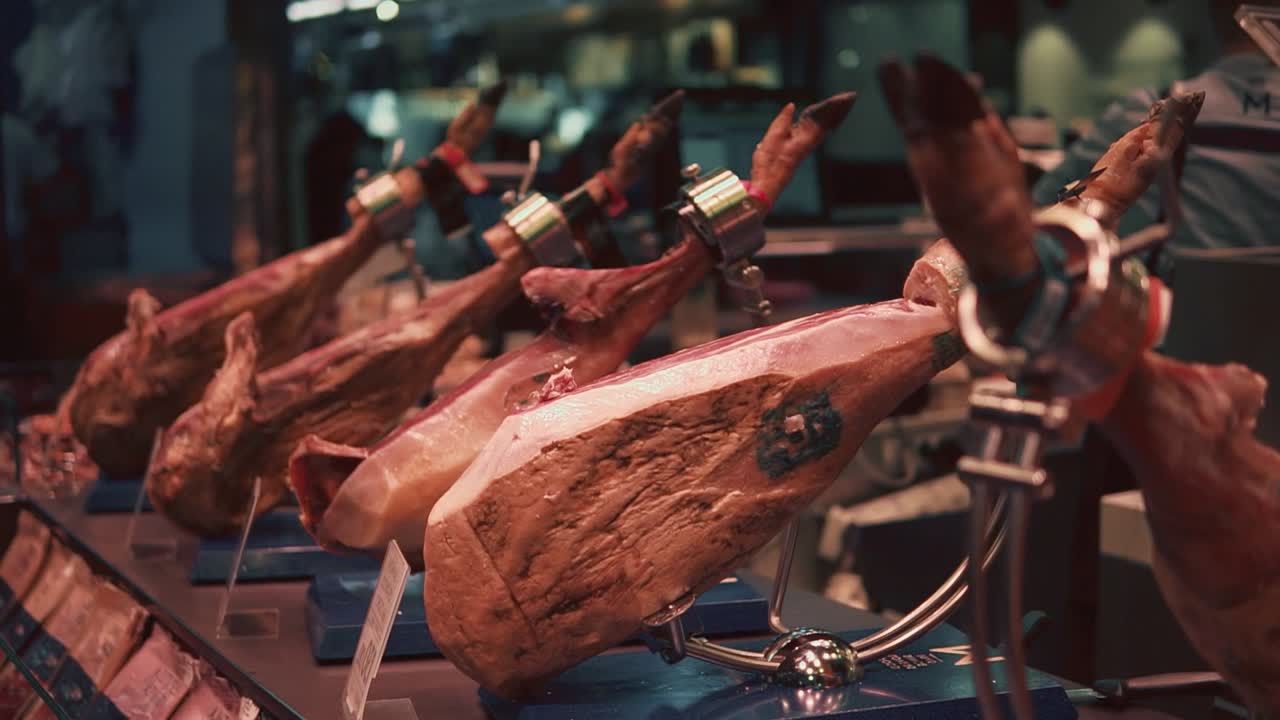 Cured Ham Display at a Market