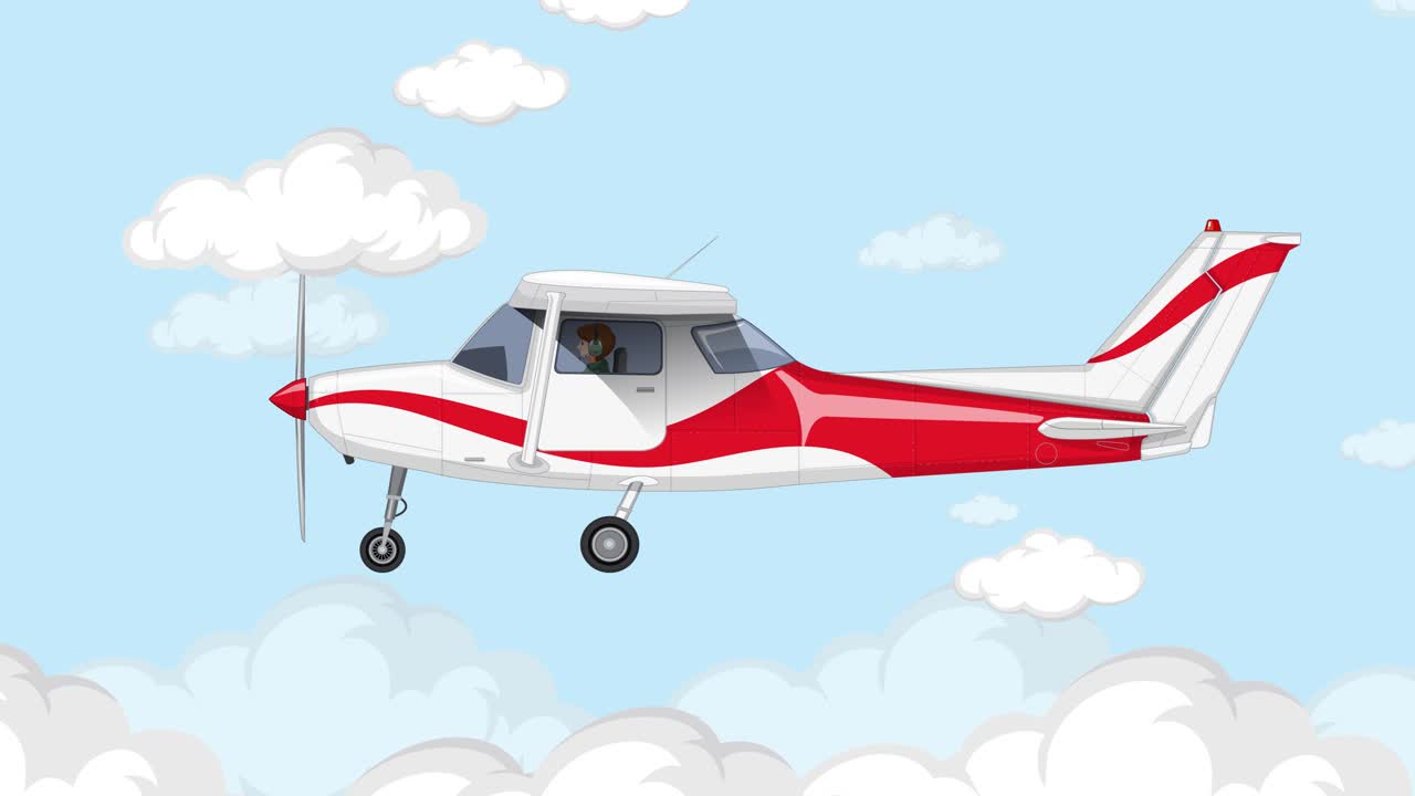 Ett rött flygplan som flyger genom en molnig himmel