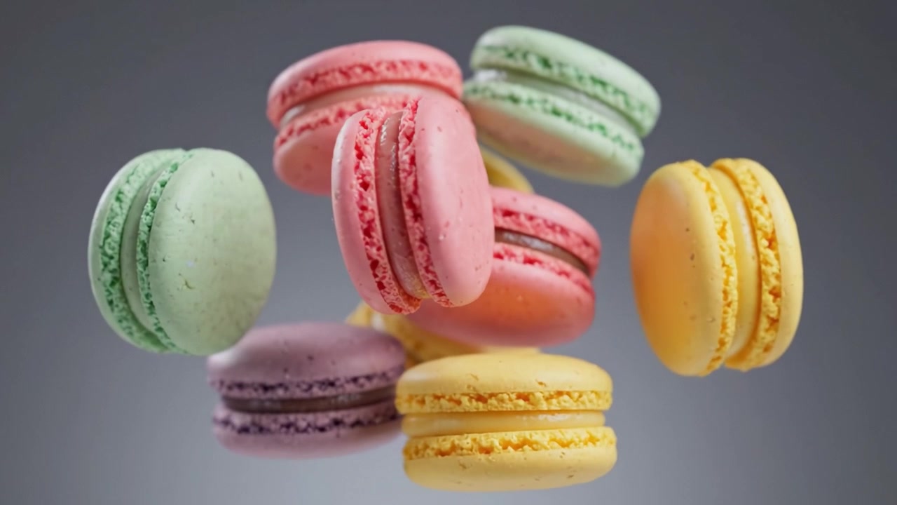 A Colorful Display of Delicate Macarons in Vibrant Shades Captivates the Eye, Showcasing the Artistry and Elegance of French Pastry Making