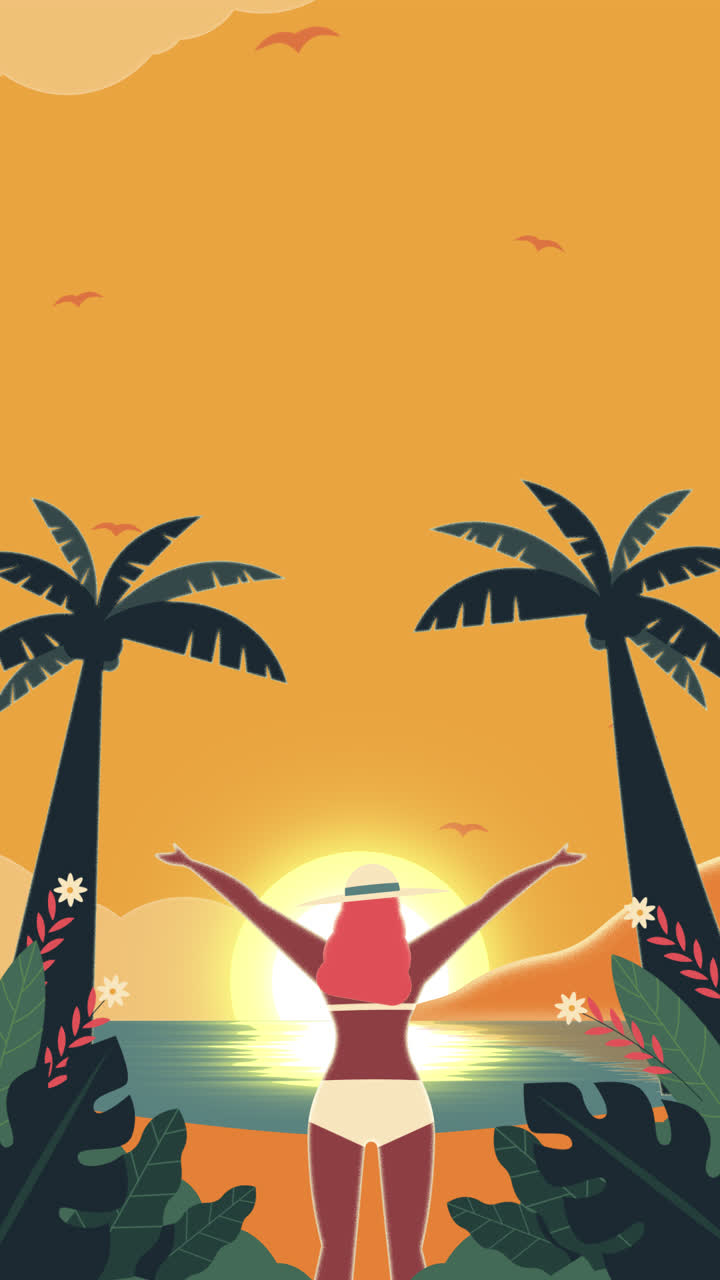 Woman enjoying a tropical sunset on the beach