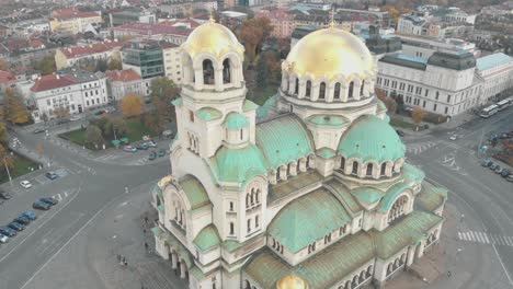 Cathedral-Saint-Aleksandar-Nevski-in-Sofia,-Bulgaria---Aerial-view