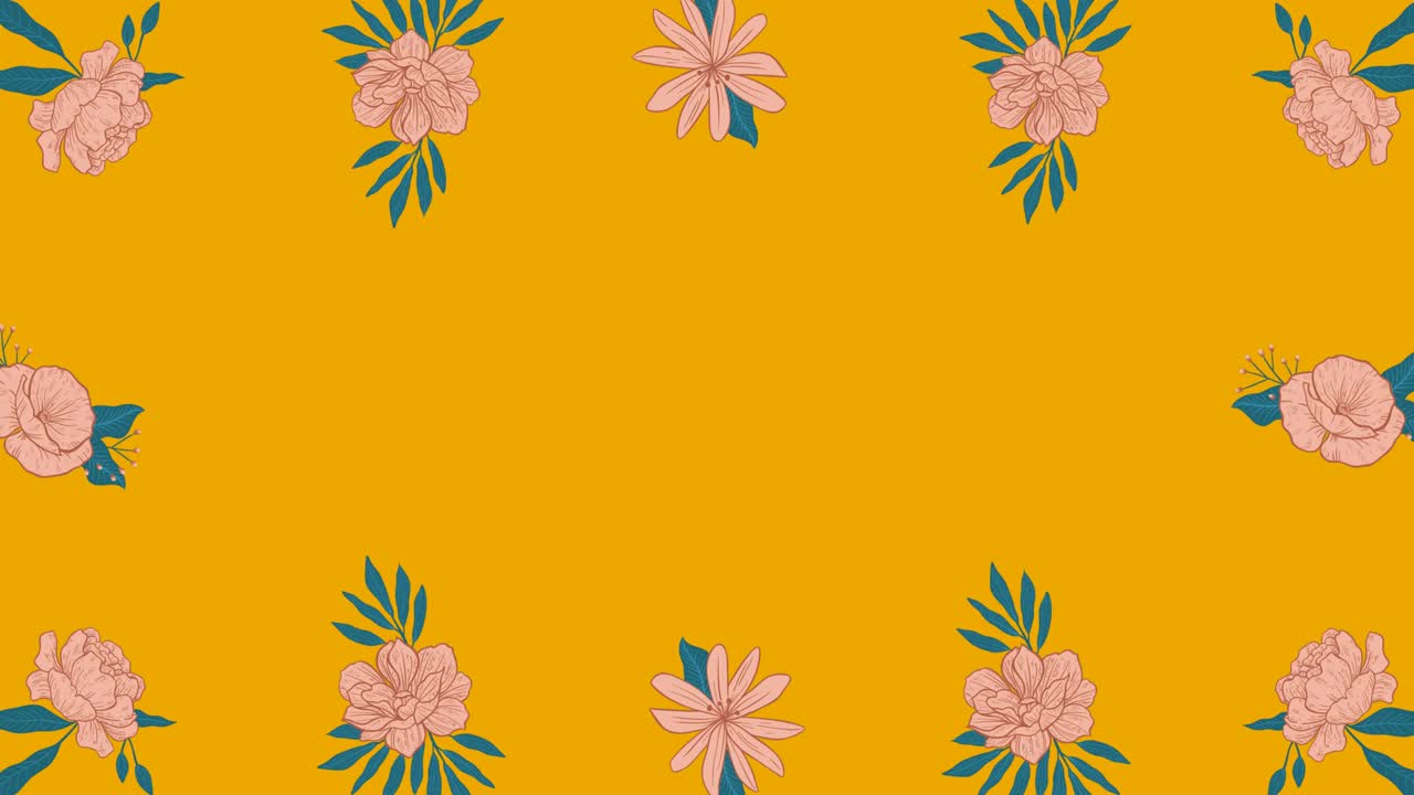 animación de flores que se mueven en movimiento hipnótico con espacio de copia en fondo naranja
