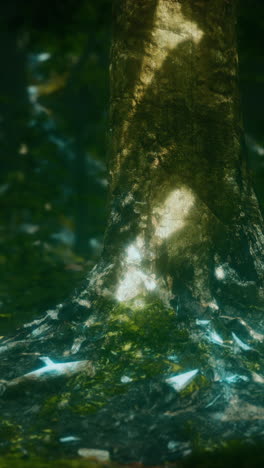 close-up of a tree trunk in a lush forest