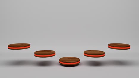 suporte de produto de madeira futurista ou pedestal de pódio em exibição vazia crescendo luz intermitente com fundos brancos. renderização 3d. loop sem costura.