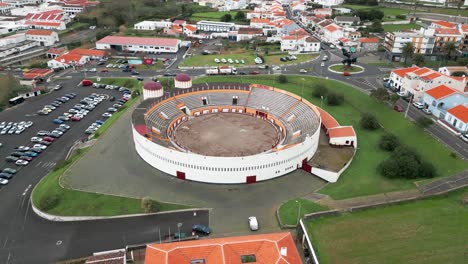 aerial orbit around terceira island bullring in angra do heroismo, azores
