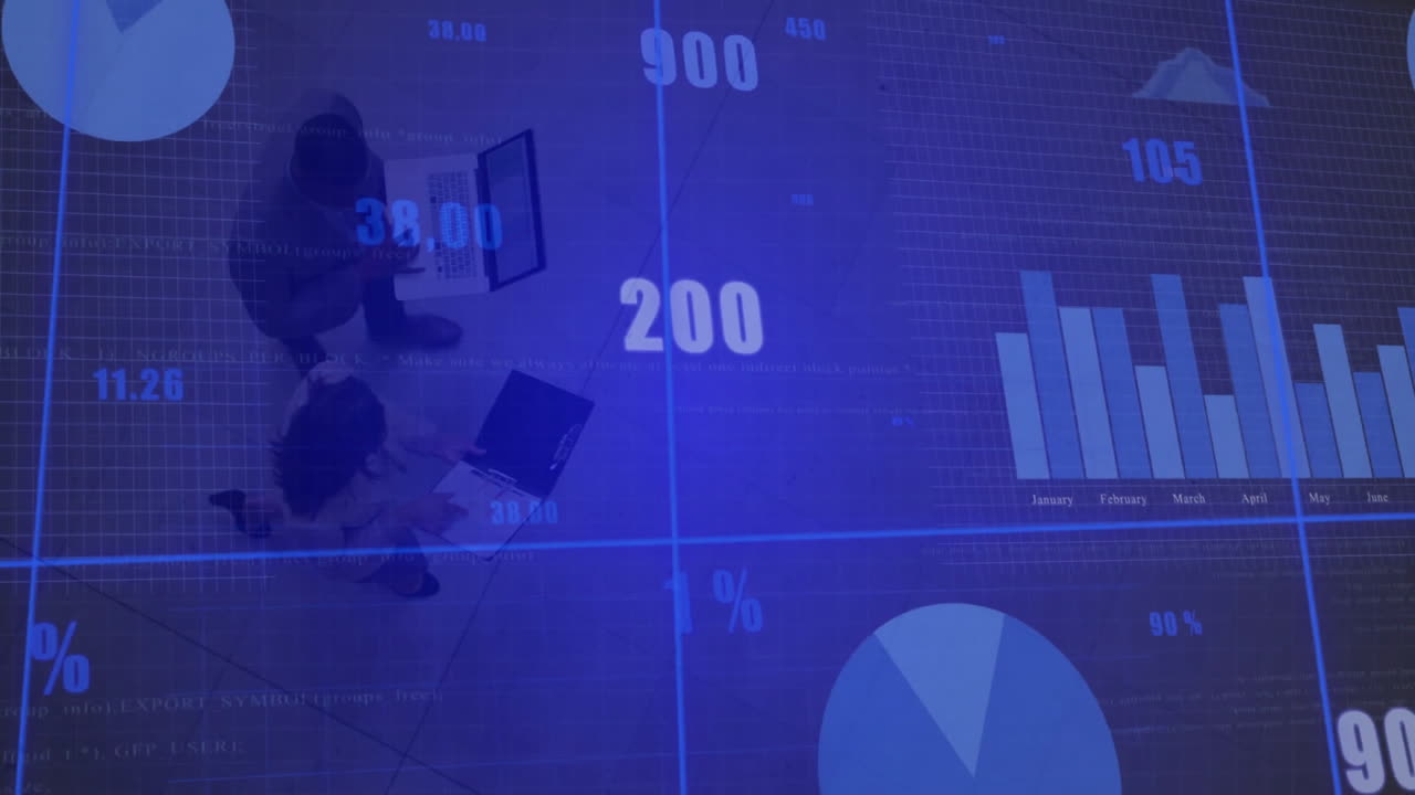 Collaborating with financial data charts, business professionals analyzing in office meeting