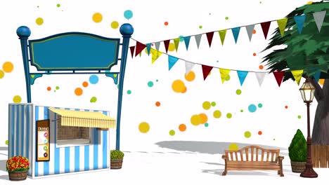 pop up cartoon scene on white background, with elements poping up gradually 3d animation