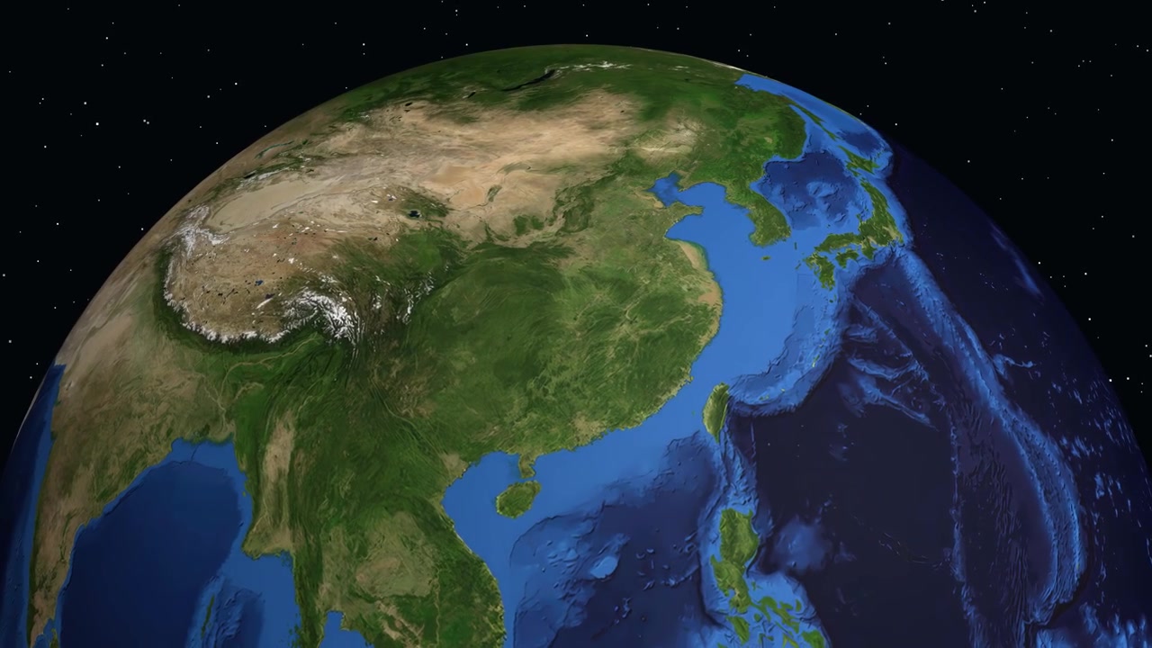 Un globo digitale ruota e zooma dallo spazio su Changde, Cina, con sovrapposizione di dati sulla popolazione