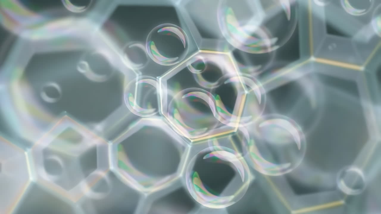Abstract Iridescent Bubbles and Hexagonal Forms
