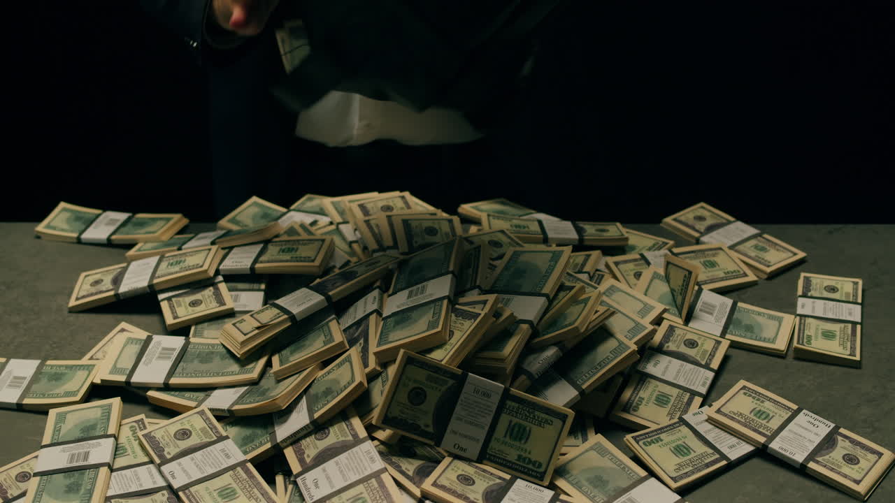 Specialised police officer Counting dollar banknotes in crime lab, conceptual image. High quality 4k footage