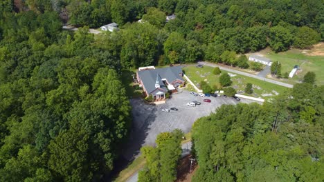 an orbiting drone shot of a country church in rural south carolina