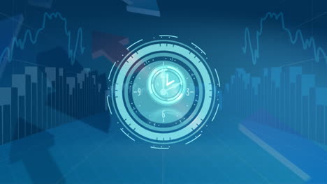 animación de reloj en movimiento sobre gráfico y flechas
