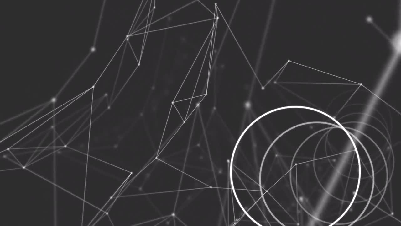 animación de círculos blancos sobre la red de conexiones en el fondo