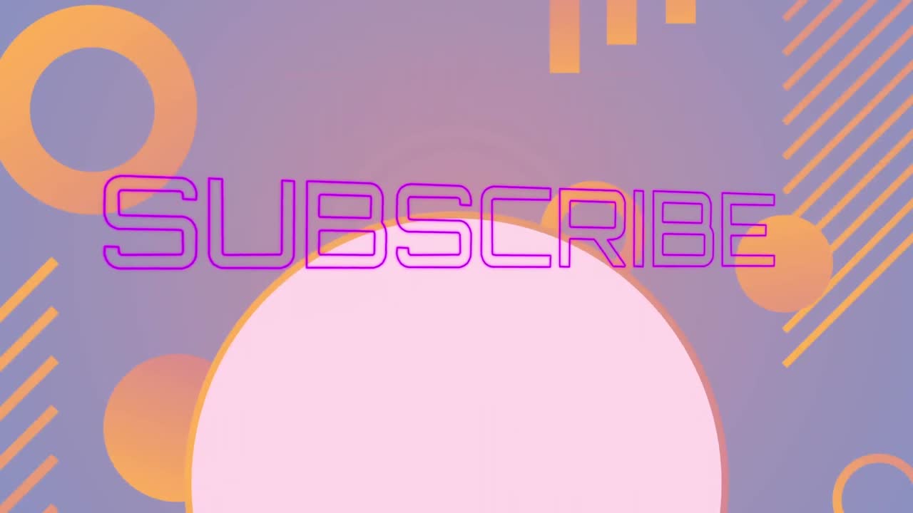 animación de círculos, líneas y barras con texto de suscripción en fondo púrpura