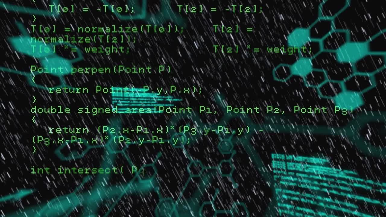 animation d'hexagones verts sur le traitement de données sur fond noir