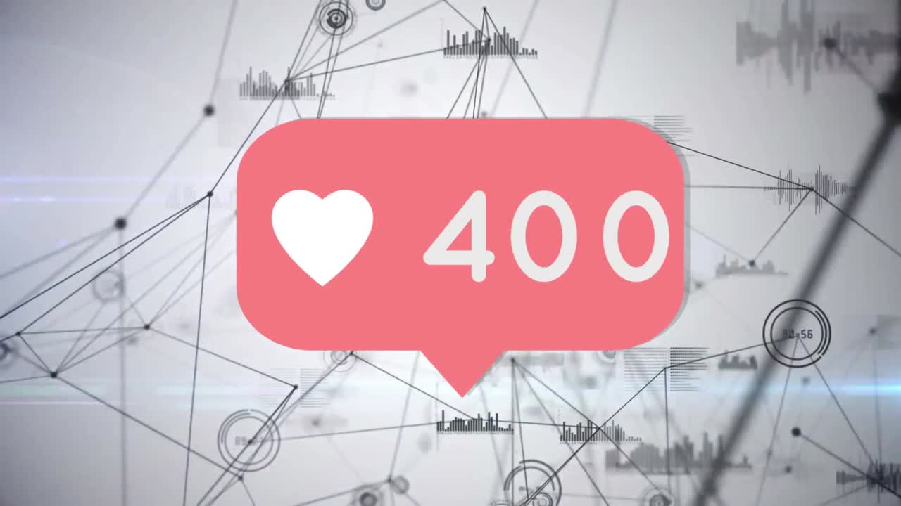 통계와 연결된 네트워크를 통해 소셜 미디어 아이콘의 애니메이션