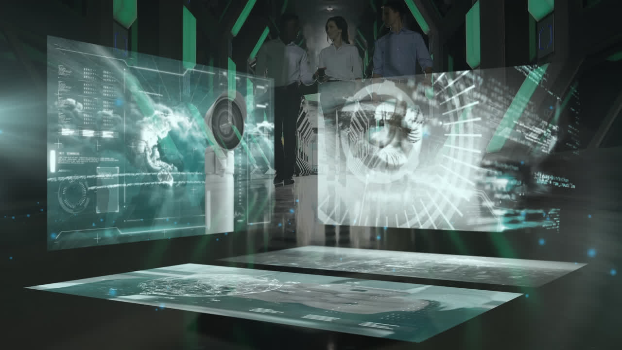 걸어다니는 사업가들 위에서 금융 데이터 처리의 애니메이션