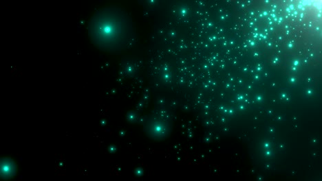 fly green particles and stars in galaxy