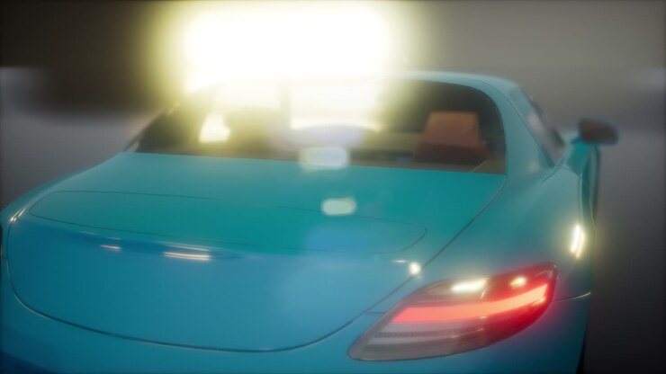 auto sportiva di lusso in uno studio buio con luci brillanti