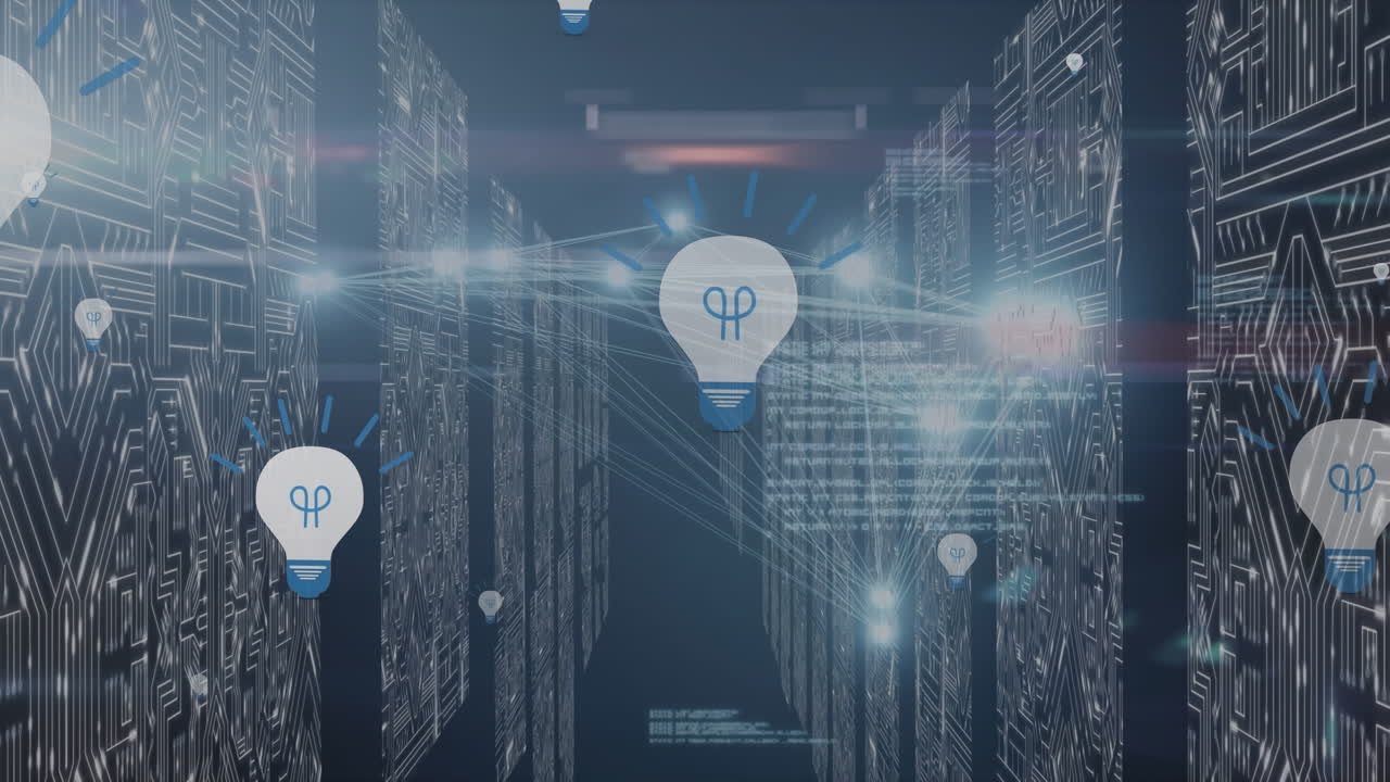 Animation of data processing over server room