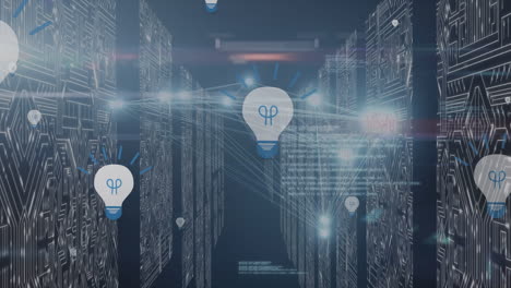 animation of data processing over server room