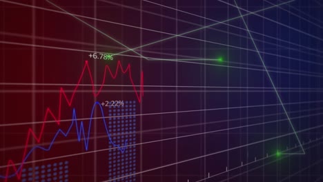 Animación-Del-Patrón-De-Cuadrícula-Sobre-Líneas-En-Movimiento-Y-Múltiples-Gráficos-Con-Números-Sobre-Fondo-Negro