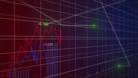 animación del patrón de cuadrícula sobre líneas móviles y gráficos múltiples con números en fondo negro.