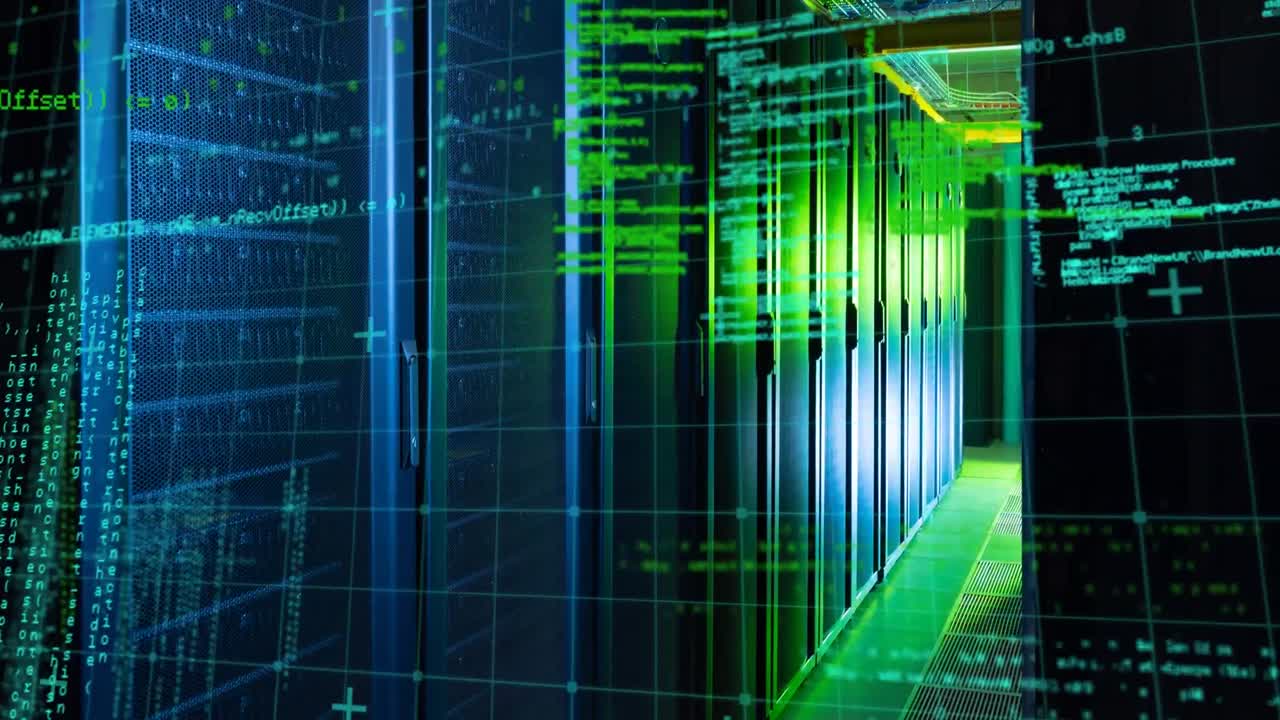 Composite video of data processing against computer server room