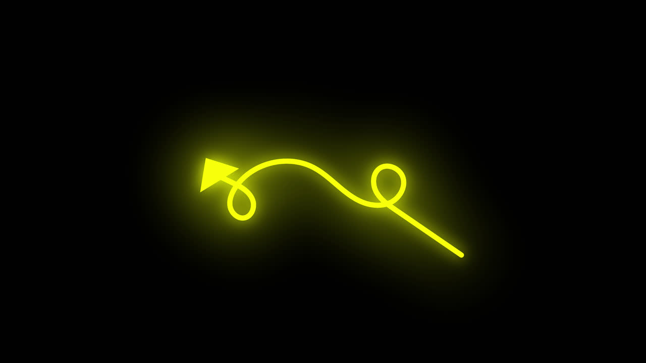Glowing Yellow Arrow Drawing a Curved Path Animation