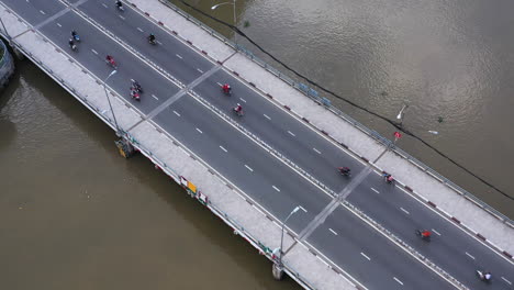 top down view of modern bridge across a river