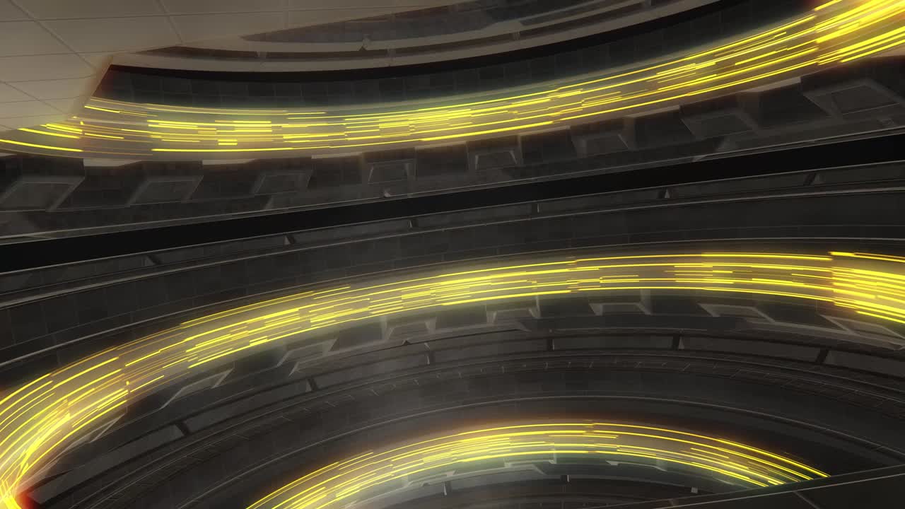 Abstract creative sci-fi, hi-tech studio, circular rotating stage concept. Neon platform, futuristic 3D rendering.