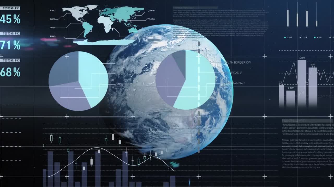 Animation of data processing and statistics over globe