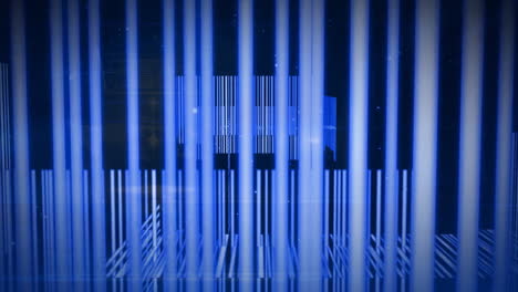 blue vertical lines and barcode animation over dark background with stars