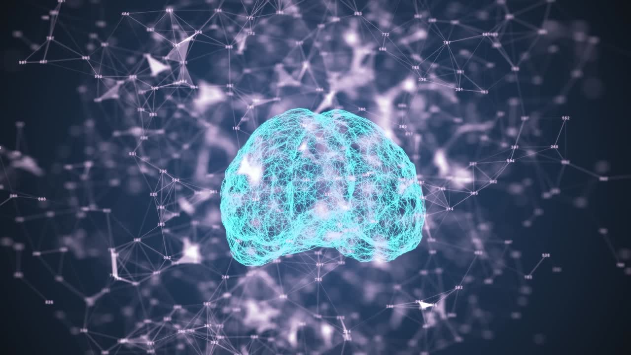 el cerebro humano en rotación. estructura del plexo evolucionando alrededor. bucle sin costuras