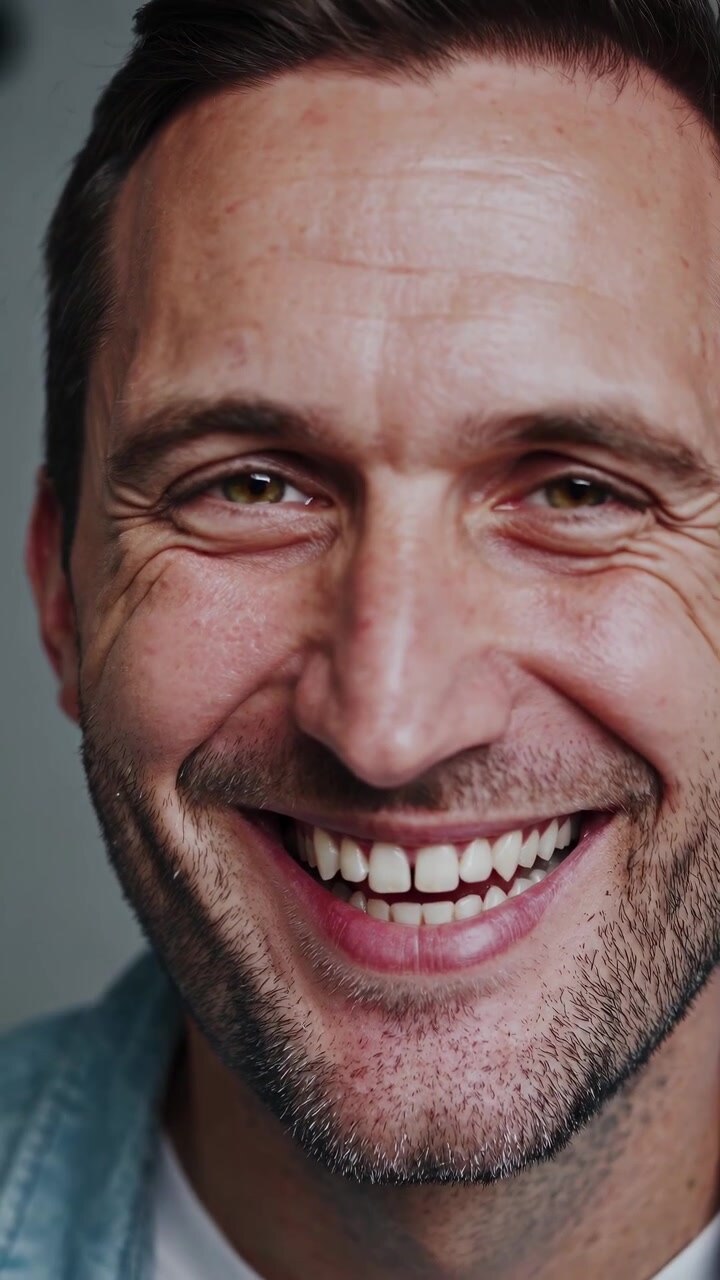Happy Man Smiling Broadly in Close-up Portrait