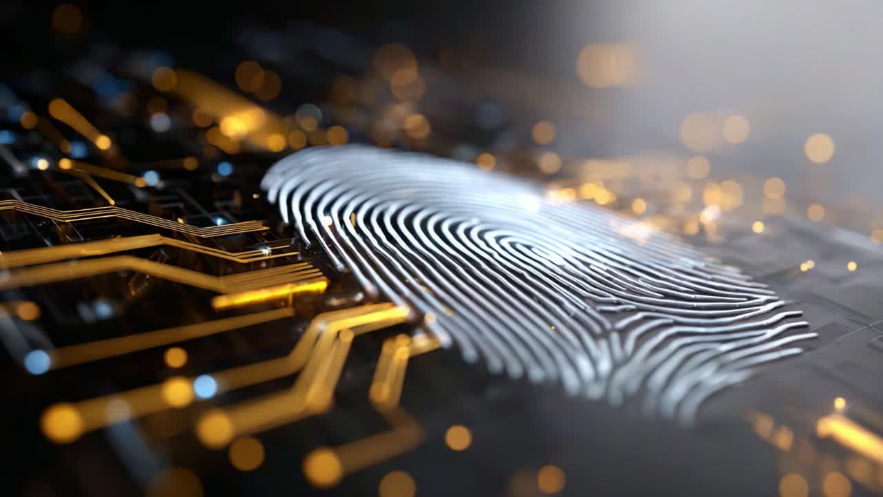 A Focused View of a Unique Fingerprint Embedded in a Circuit Board, Highlighting the Intersection of Biometric Security and Advanced Technology Innovations