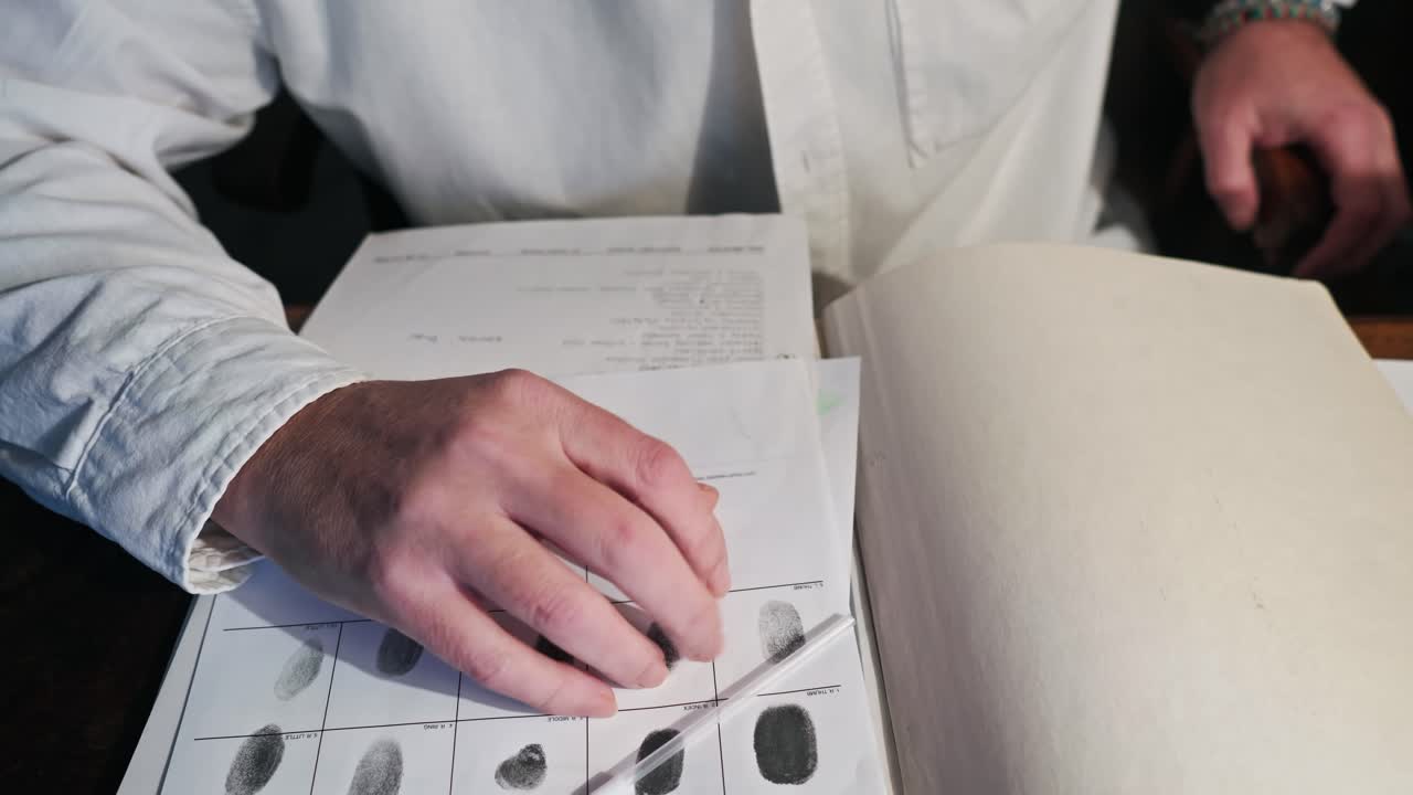 Laboratory forensic analyst study's fingerprint card evidence results