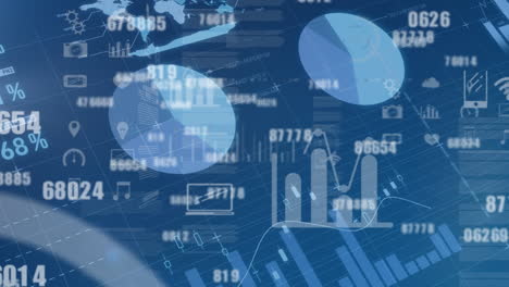 animation of financial data processing over blue background