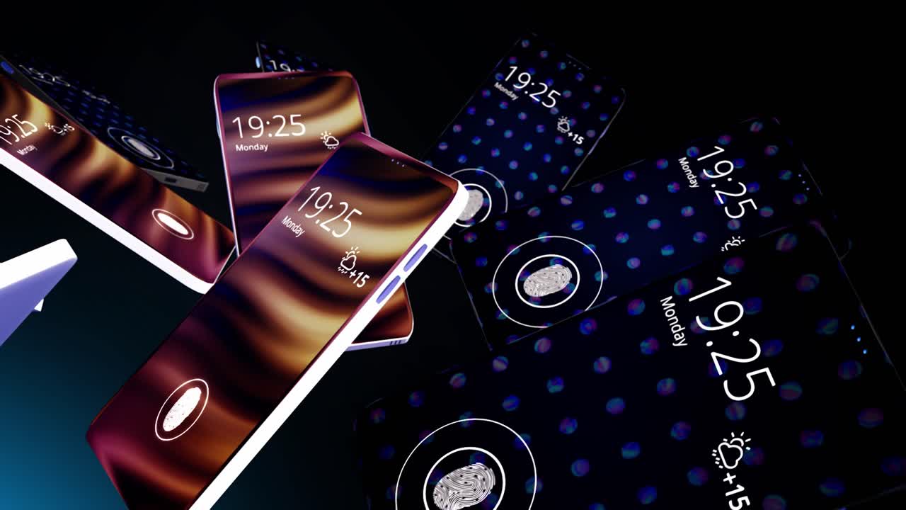 teléfonos inteligentes flotantes con escáneres de huellas dactilares